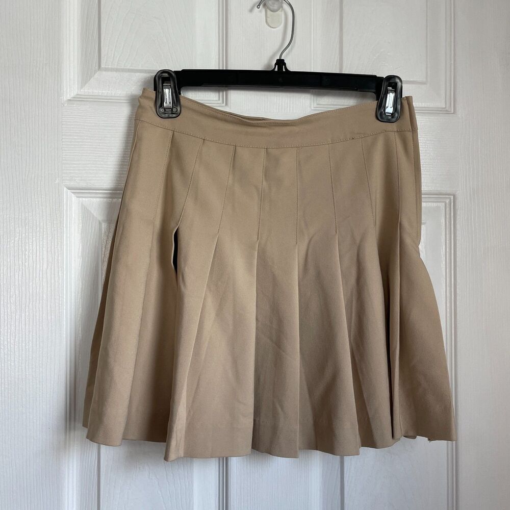 Tan pleated tennis mini skirt academic academia university preppy university